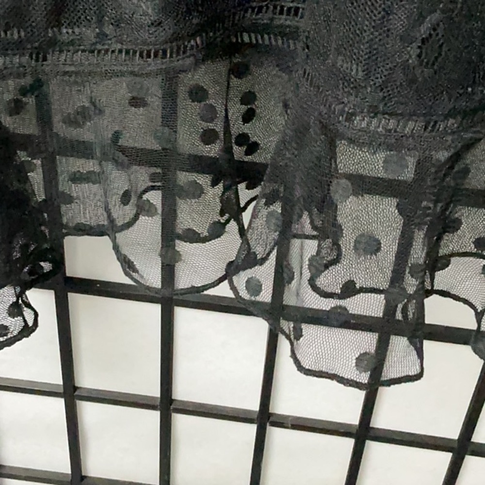 Sheer Lace Long-Sleeve Blouse - Black - Picture 4 of 10